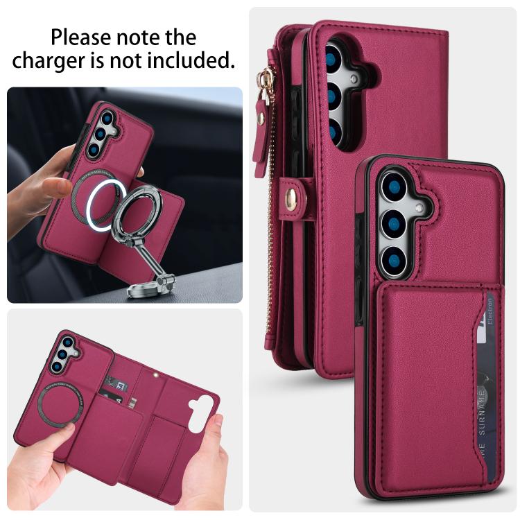 Funda de cuero desmontable con cordón para Samsung Galaxy S25+ 5G (color rojo)