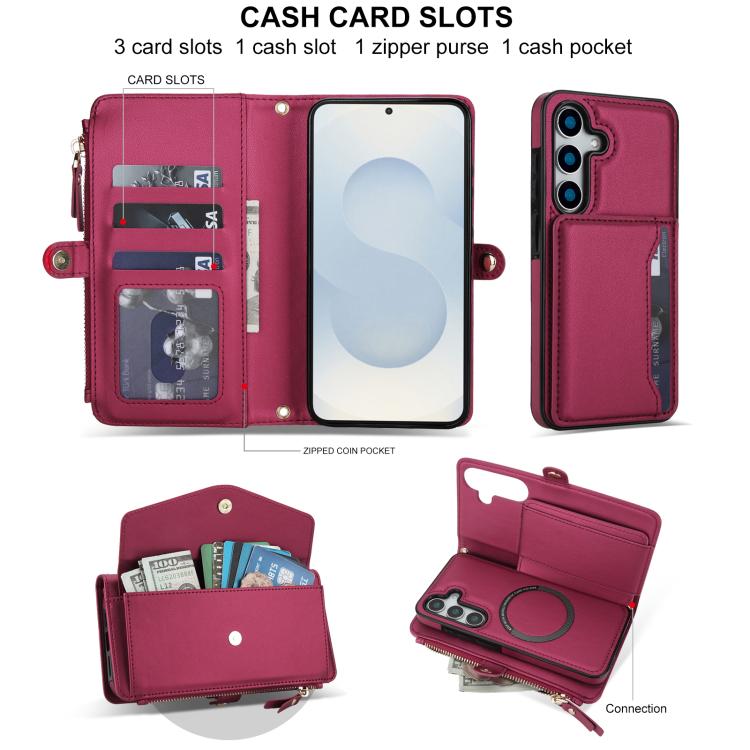 Funda de cuero desmontable con cordón para Samsung Galaxy S25+ 5G (color rojo)