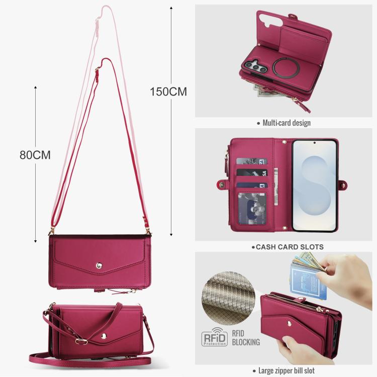 Funda de cuero desmontable con cordón para Samsung Galaxy S25+ 5G (color rojo)
