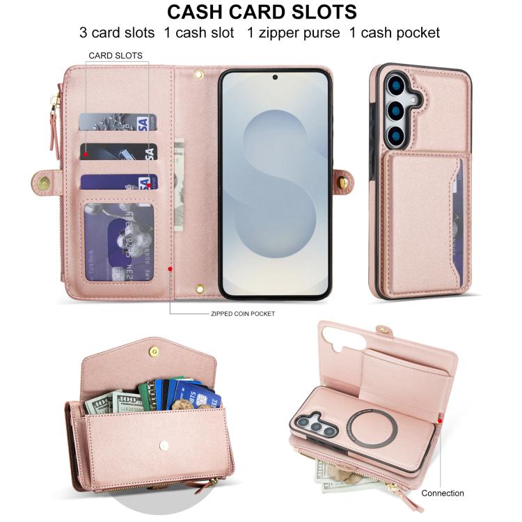 Funda de cuero desmontable con cordón para Samsung Galaxy S25+ 5G (oro rosa)