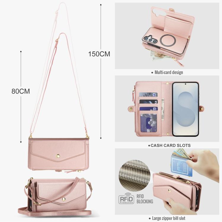 Funda de cuero desmontable con cordón para Samsung Galaxy S25+ 5G (oro rosa)