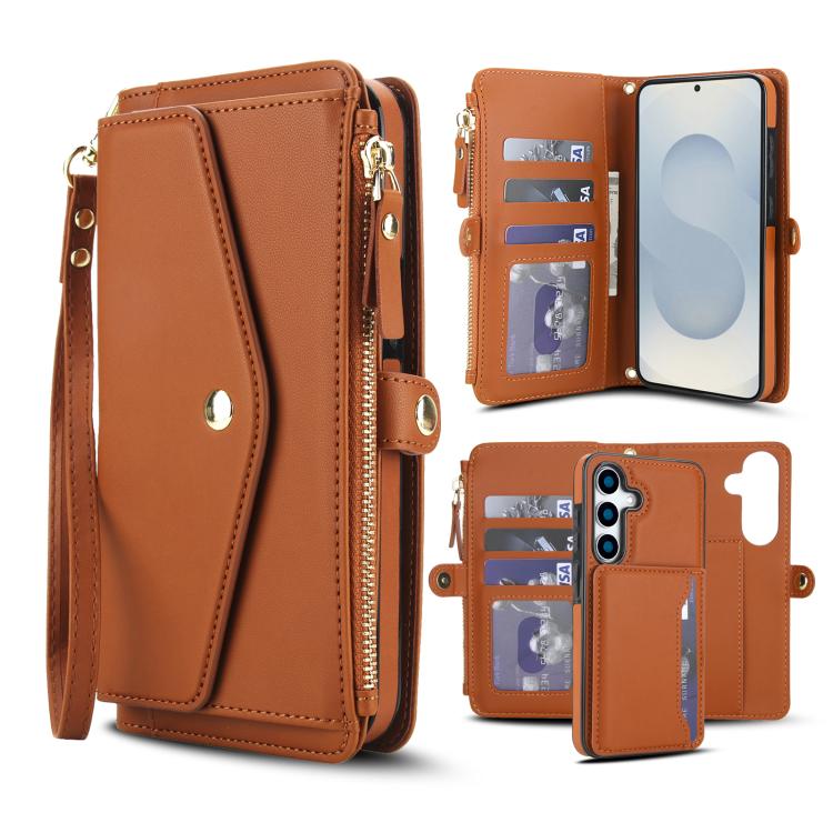 Funda de cuero desmontable con cordón para Samsung Galaxy S25+ 5G (marrón)