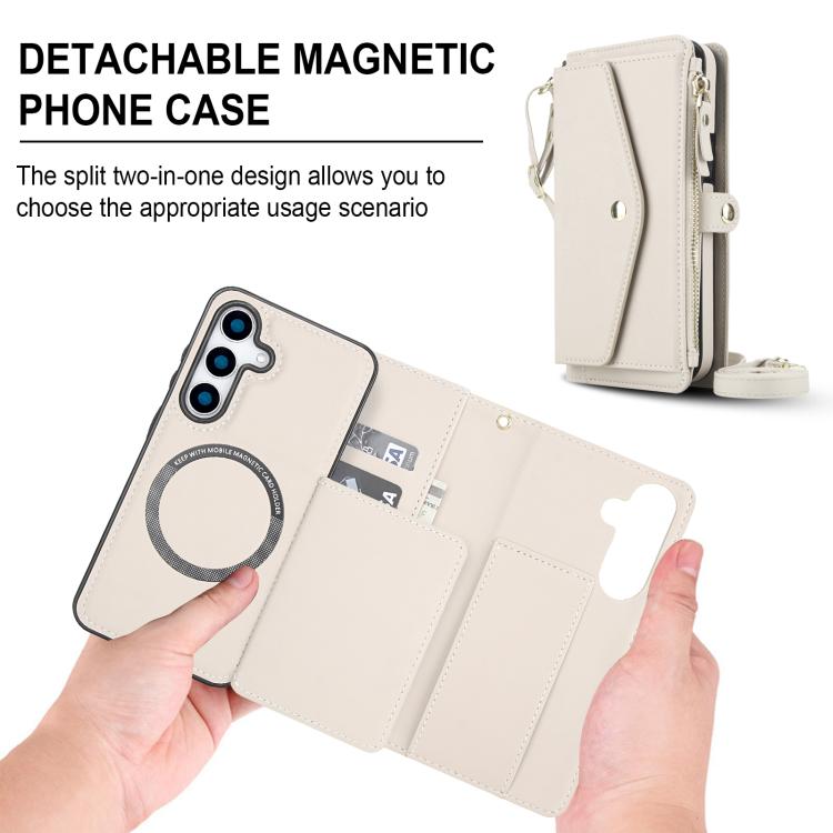 Funda de cuero desmontable con cordón para Samsung Galaxy S25 5G (blanco)