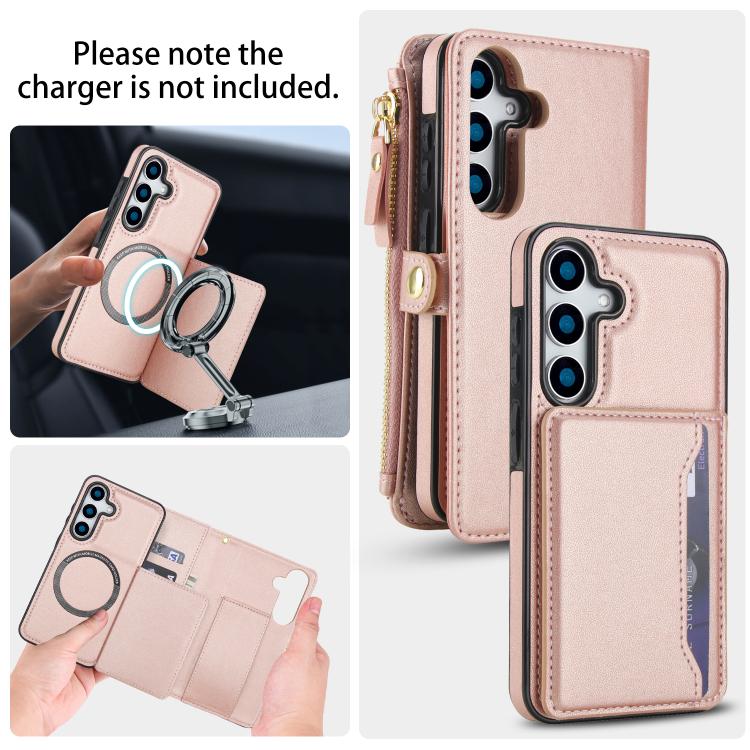Funda de cuero desmontable con cordón para Samsung Galaxy S25 5G (oro rosa)