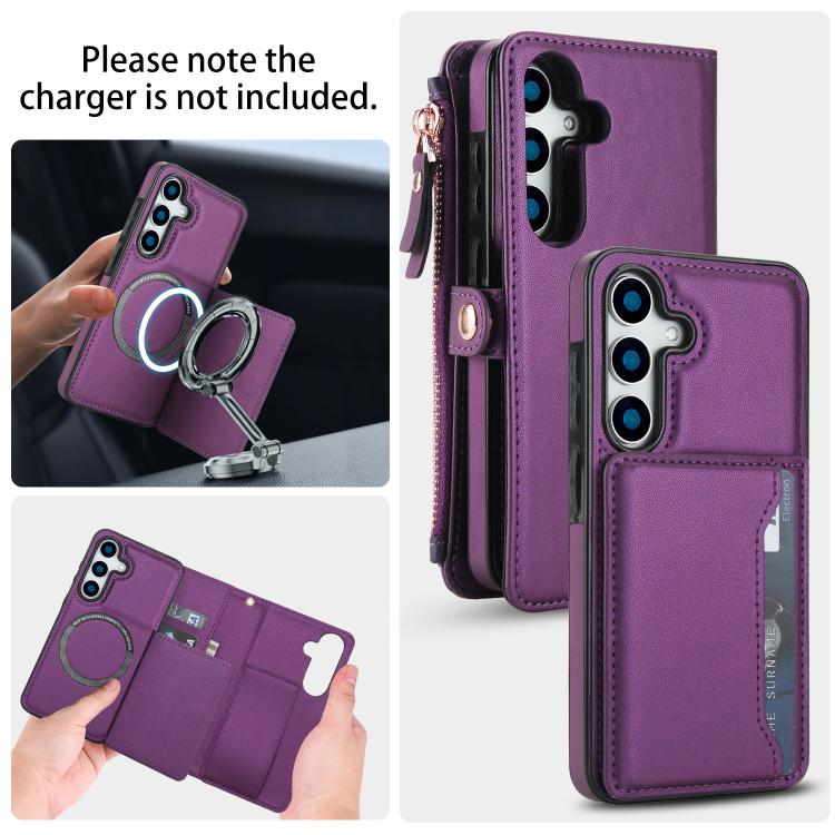 Funda de cuero desmontable con cordón para Samsung Galaxy S25 5G (morado oscuro)