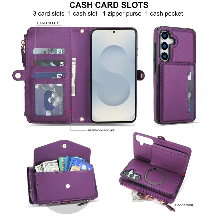 Funda de cuero desmontable con cordón para Samsung Galaxy S25 5G (morado oscuro)