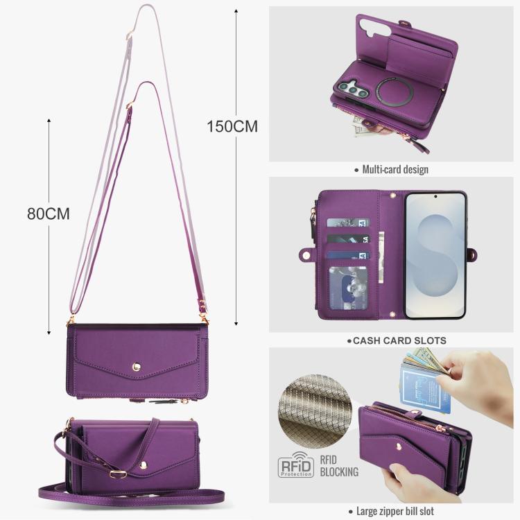 Funda de cuero desmontable con cordón para Samsung Galaxy S25 5G (morado oscuro)