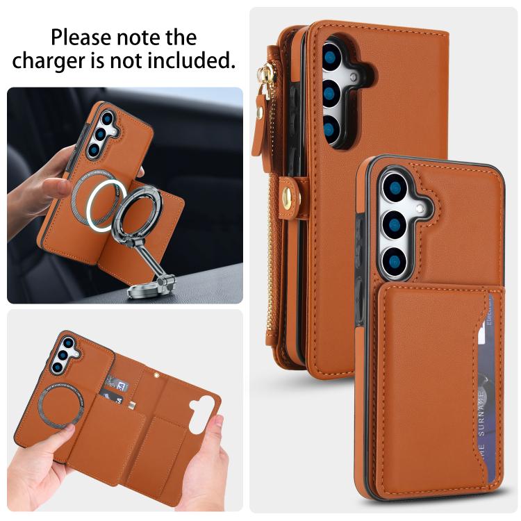 Funda de cuero desmontable con cordón para Samsung Galaxy S25 5G (marrón)
