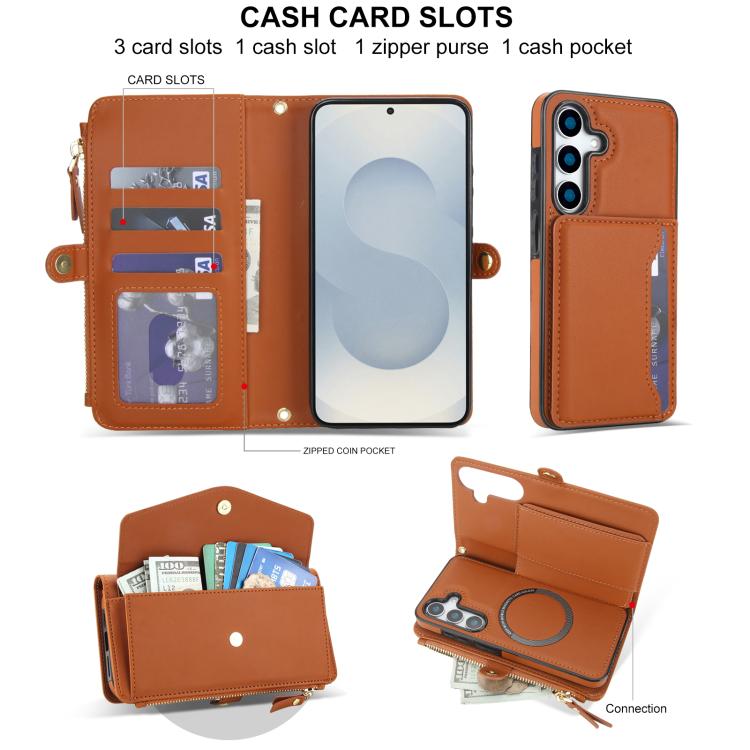 Funda de cuero desmontable con cordón para Samsung Galaxy S25 5G (marrón)