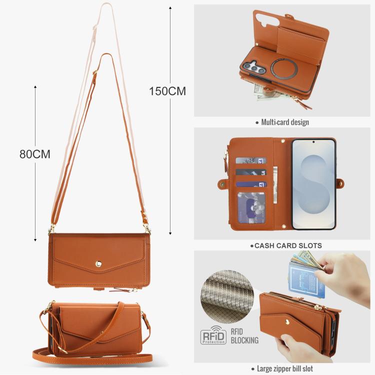 Funda de cuero desmontable con cordón para Samsung Galaxy S25 5G (marrón)