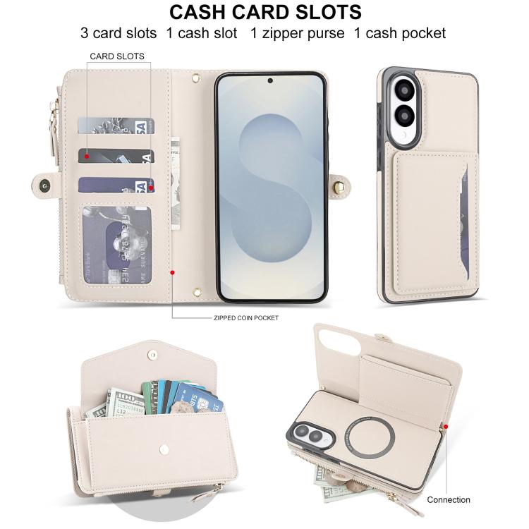 Funda de cuero desmontable con cordón para Samsung Galaxy S25 Edge 5G (blanco)