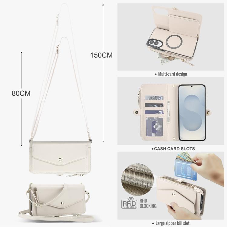 Funda de cuero desmontable con cordón para Samsung Galaxy S25 Edge 5G (blanco)