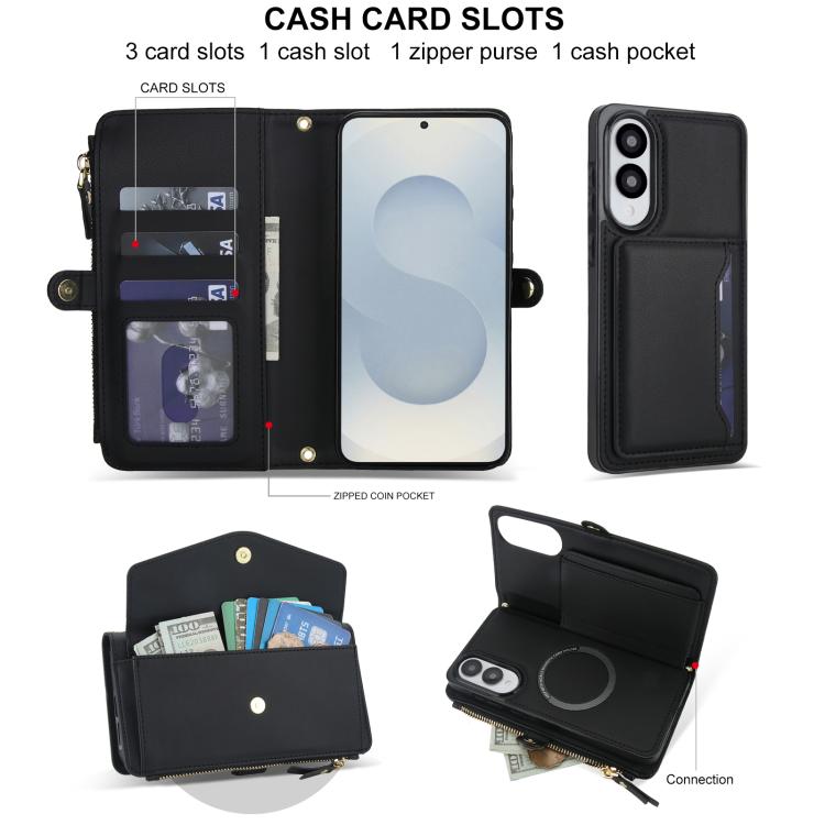 Funda de cuero desmontable con cordón para Samsung Galaxy S25 Edge 5G (negro)