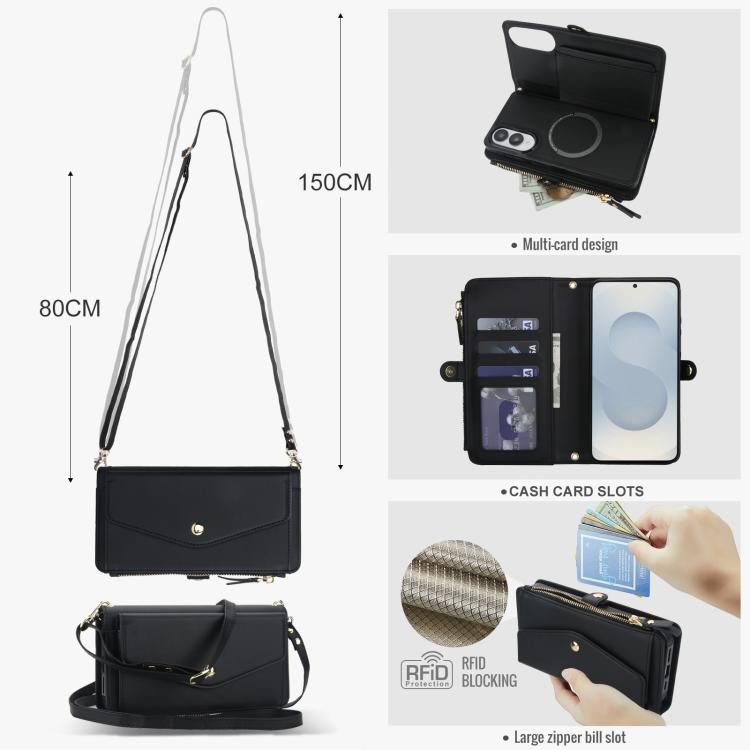 Funda de cuero desmontable con cordón para Samsung Galaxy S25 Edge 5G (negro)