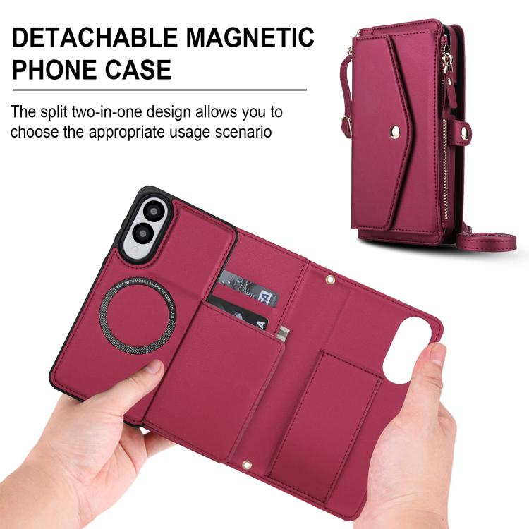 Funda de cuero desmontable con cordón para Samsung Galaxy S25 Edge 5G (multifuncional, roja)