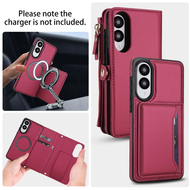 Funda de cuero desmontable con cordón para Samsung Galaxy S25 Edge 5G (multifuncional, roja)