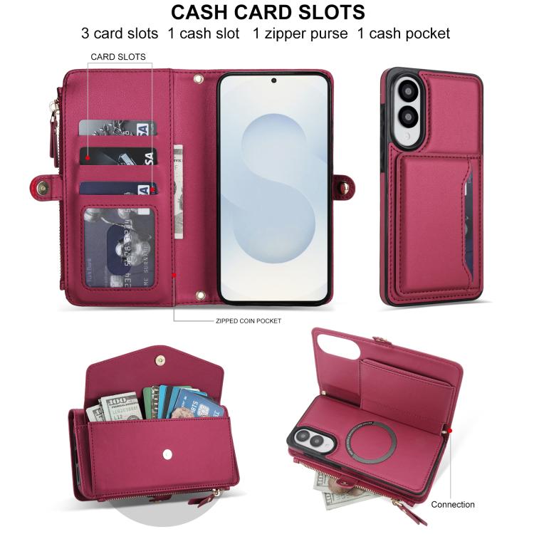 Funda de cuero desmontable con cordón para Samsung Galaxy S25 Edge 5G (multifuncional, roja)