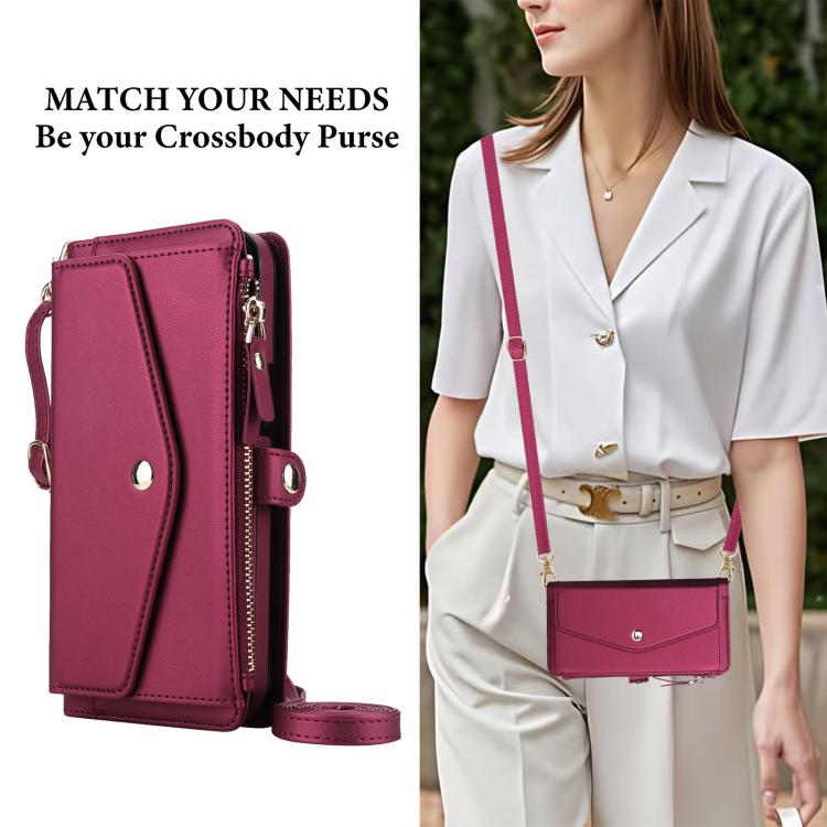 Funda de cuero desmontable con cordón para Samsung Galaxy S25 Edge 5G (multifuncional, roja)