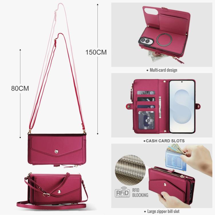 Funda de cuero desmontable con cordón para Samsung Galaxy S25 Edge 5G (multifuncional, roja)