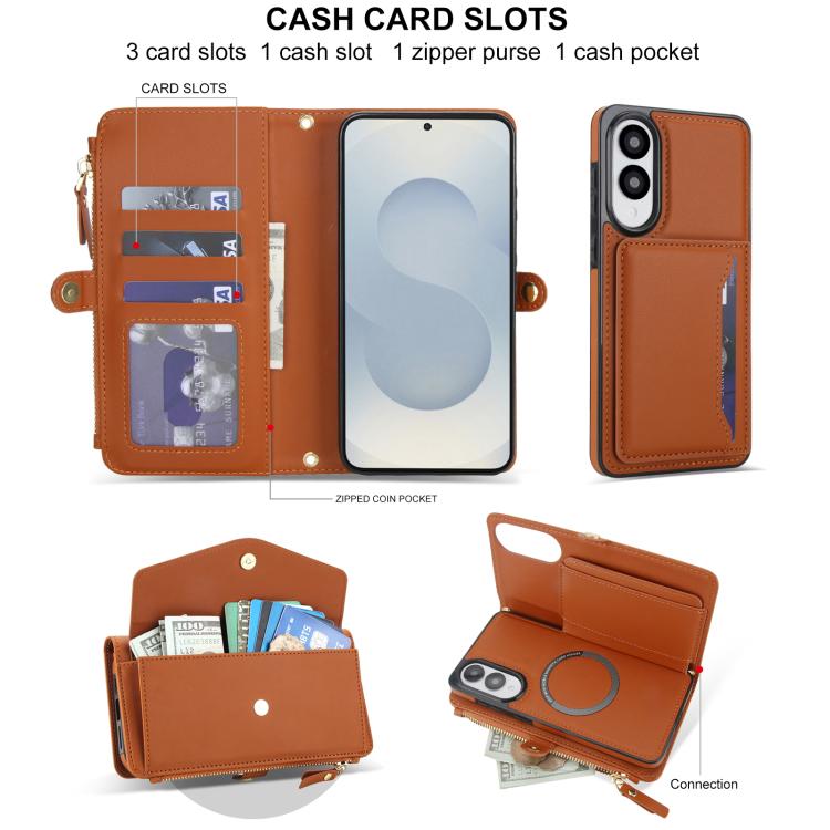 Funda de cuero desmontable con cordón para Samsung Galaxy S25 Edge 5G (marrón)