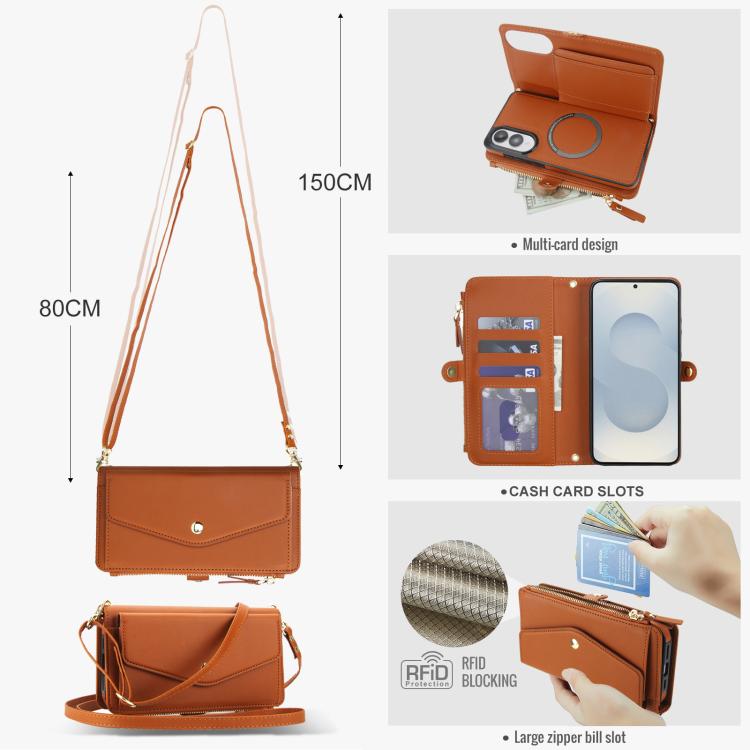 Funda de cuero desmontable con cordón para Samsung Galaxy S25 Edge 5G (marrón)