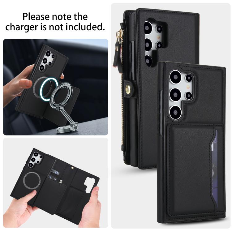Funda de cuero desmontable con cordón para Samsung Galaxy S24 Ultra 5G (negro)