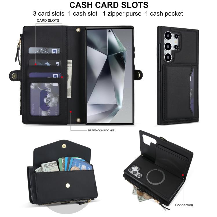 Funda de cuero desmontable con cordón para Samsung Galaxy S24 Ultra 5G (negro)