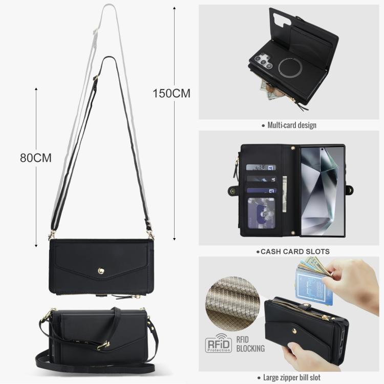 Funda de cuero desmontable con cordón para Samsung Galaxy S24 Ultra 5G (negro)
