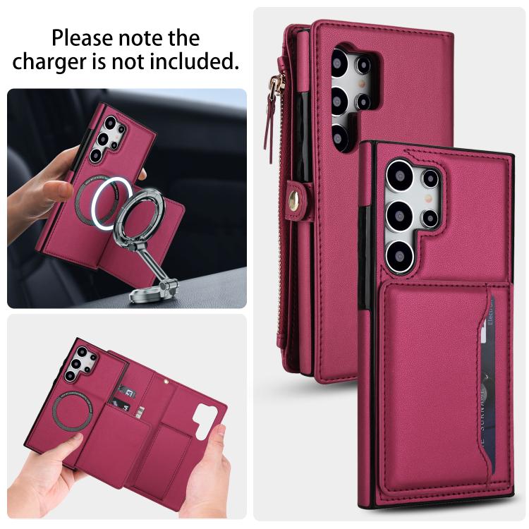 Funda de cuero desmontable con cordón para Samsung Galaxy S24 Ultra 5G (multifuncional, color rojo)