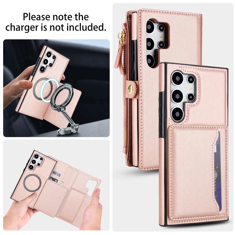 Funda de cuero desmontable con cordón para Samsung Galaxy S24 Ultra 5G (oro rosa)