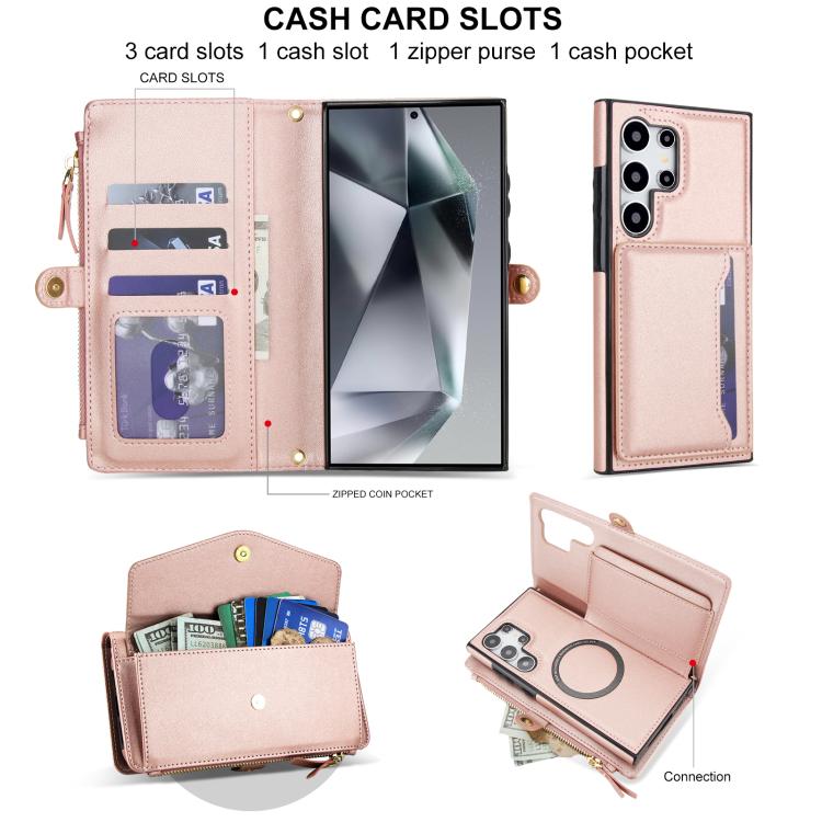 Funda de cuero desmontable con cordón para Samsung Galaxy S24 Ultra 5G (oro rosa)