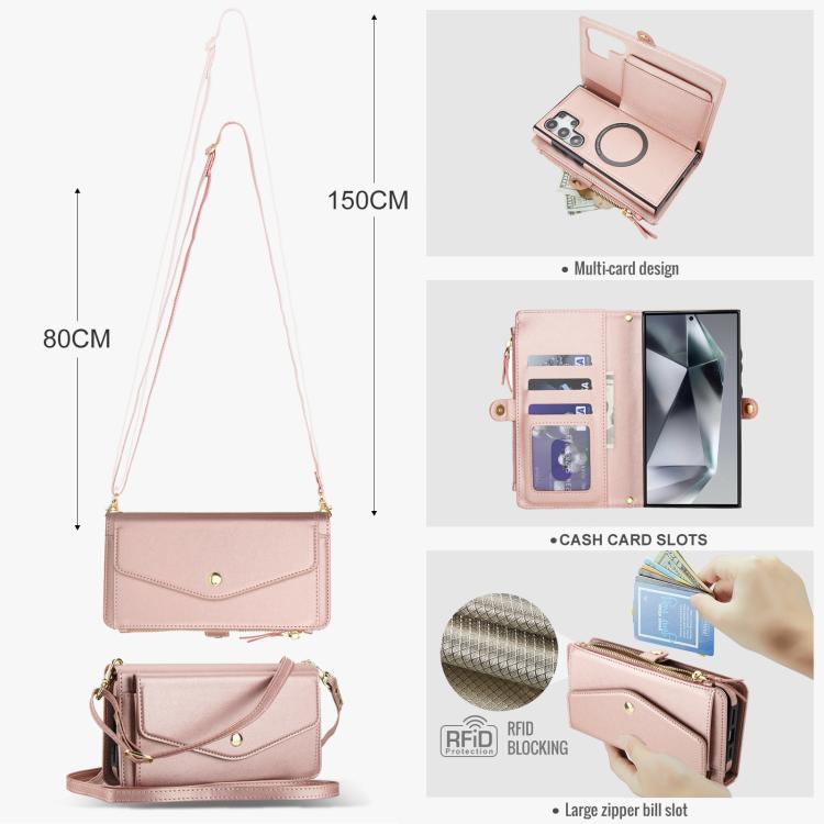 Funda de cuero desmontable con cordón para Samsung Galaxy S24 Ultra 5G (oro rosa)
