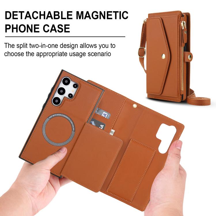 Funda de cuero desmontable con cordón para Samsung Galaxy S24 Ultra 5G (marrón)