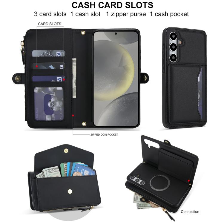 Funda de cuero desmontable con cordón para Samsung Galaxy S24+ 5G (negro)