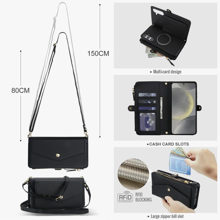 Funda de cuero desmontable con cordón para Samsung Galaxy S24+ 5G (negro)