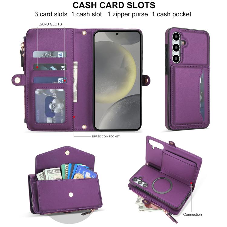 Funda de cuero desmontable con cordón para Samsung Galaxy S24+ 5G (morado oscuro)
