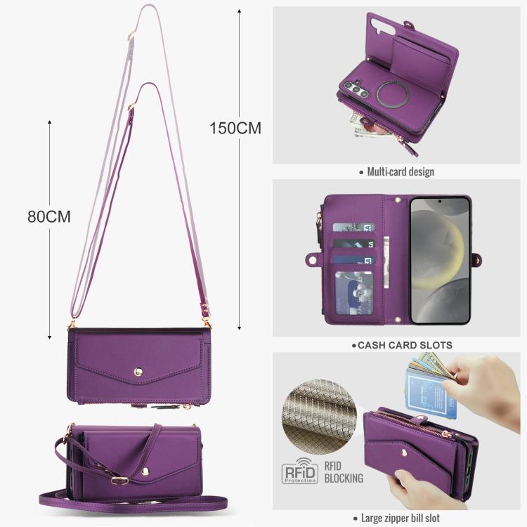 Funda de cuero desmontable con cordón para Samsung Galaxy S24+ 5G (morado oscuro)