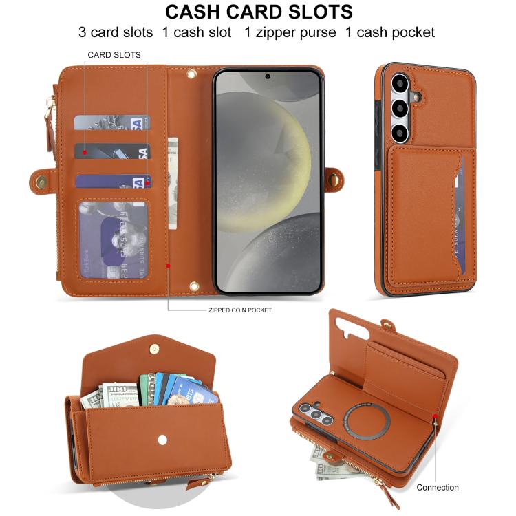 Funda de cuero desmontable con cordón para Samsung Galaxy S24+ 5G (marrón)