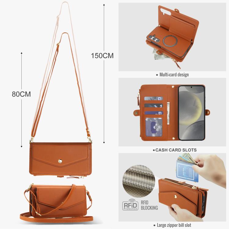 Funda de cuero desmontable con cordón para Samsung Galaxy S24+ 5G (marrón)