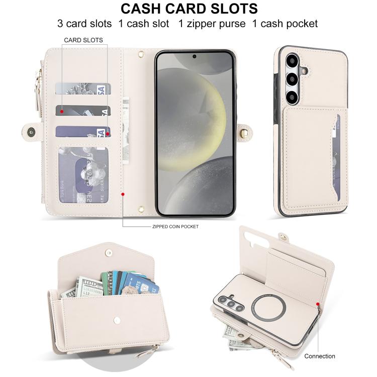 Funda de cuero desmontable con cordón para Samsung Galaxy S24 5G (blanco)