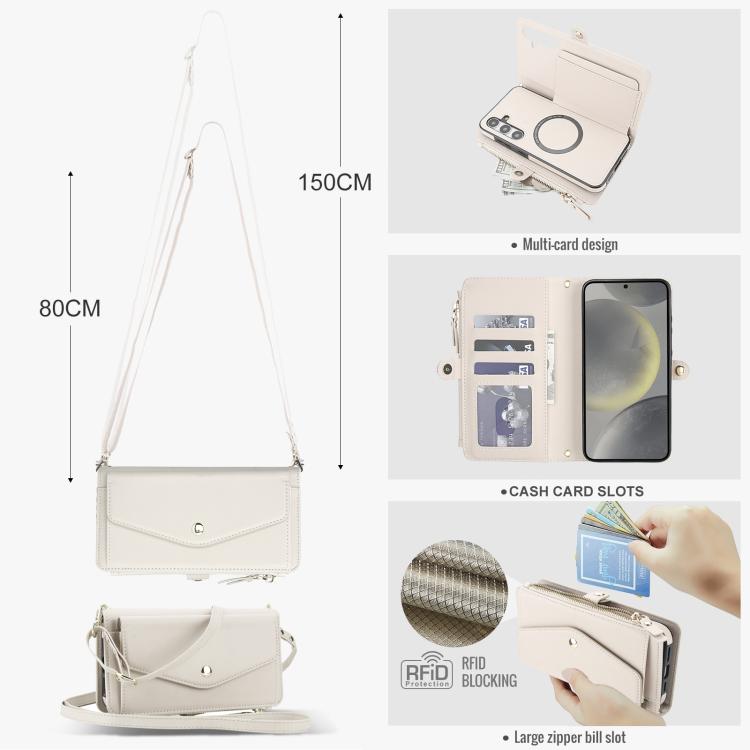 Funda de cuero desmontable con cordón para Samsung Galaxy S24 5G (blanco)
