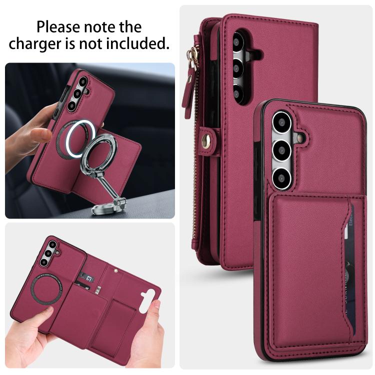 Funda de cuero desmontable con cordón para Samsung Galaxy S24 5G (rojo)