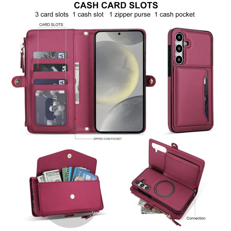 Funda de cuero desmontable con cordón para Samsung Galaxy S24 5G (rojo)