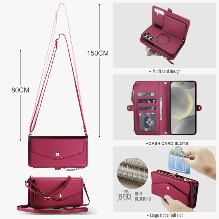 Funda de cuero desmontable con cordón para Samsung Galaxy S24 5G (rojo)