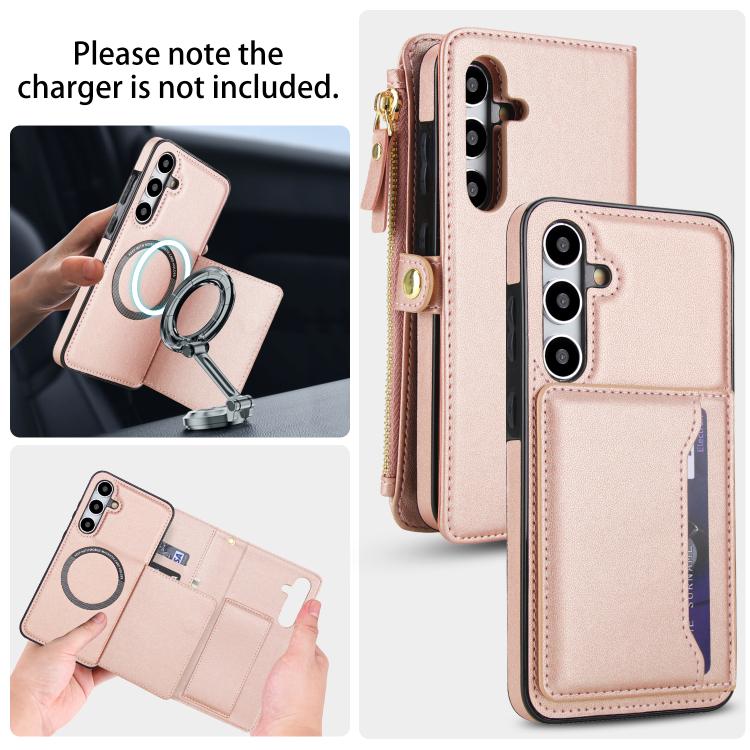 Funda de cuero desmontable con cordón para Samsung Galaxy S24 5G (oro rosa)