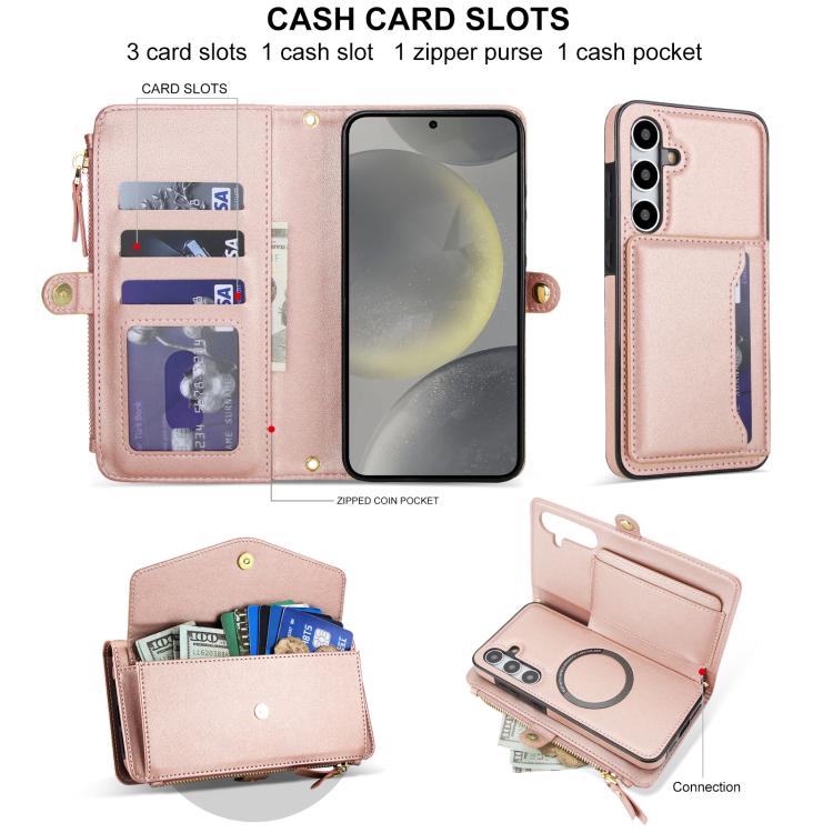 Funda de cuero desmontable con cordón para Samsung Galaxy S24 5G (oro rosa)