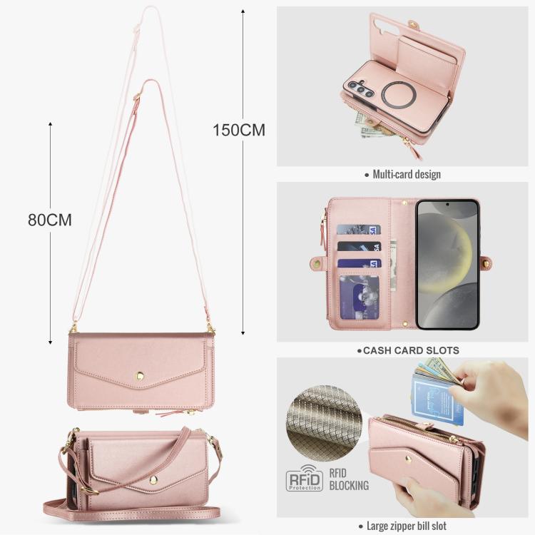 Funda de cuero desmontable con cordón para Samsung Galaxy S24 5G (oro rosa)