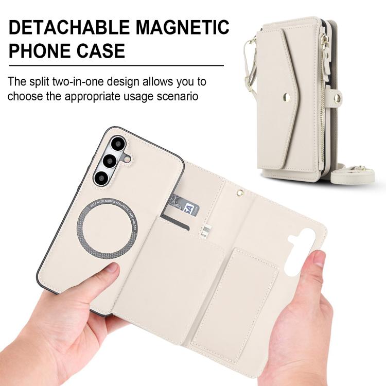 Funda de cuero desmontable con cordón para Samsung Galaxy S24 FE 5G (blanco)