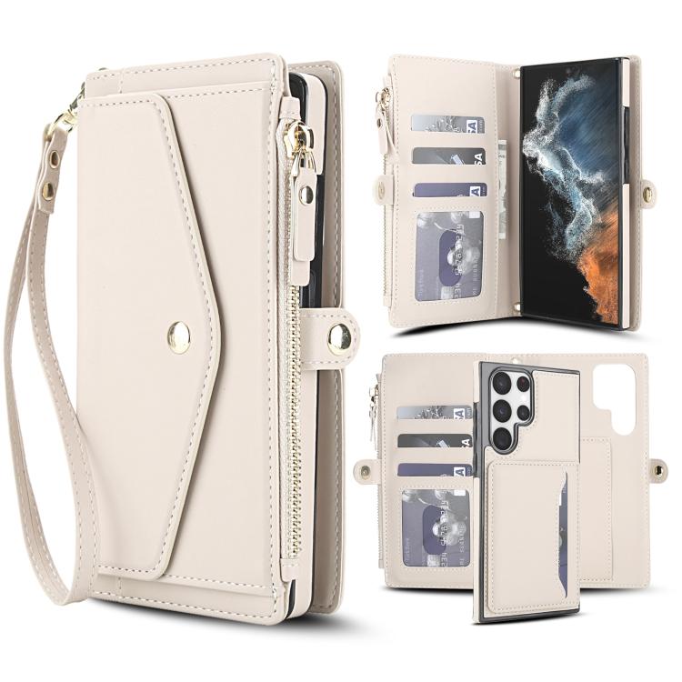 Funda de cuero desmontable con cordón para Samsung Galaxy S23 Ultra 5G (blanco)