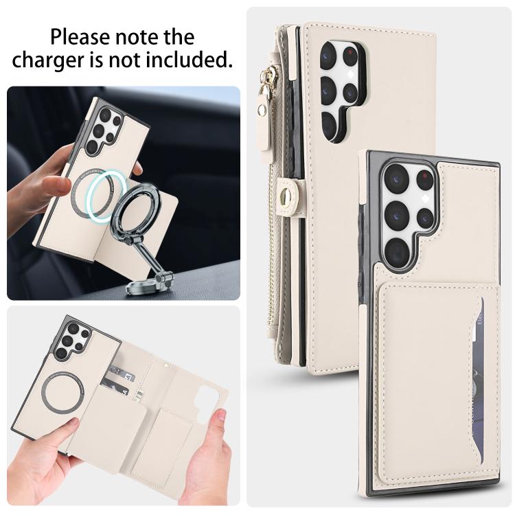 Funda de cuero desmontable con cordón para Samsung Galaxy S23 Ultra 5G (blanco)